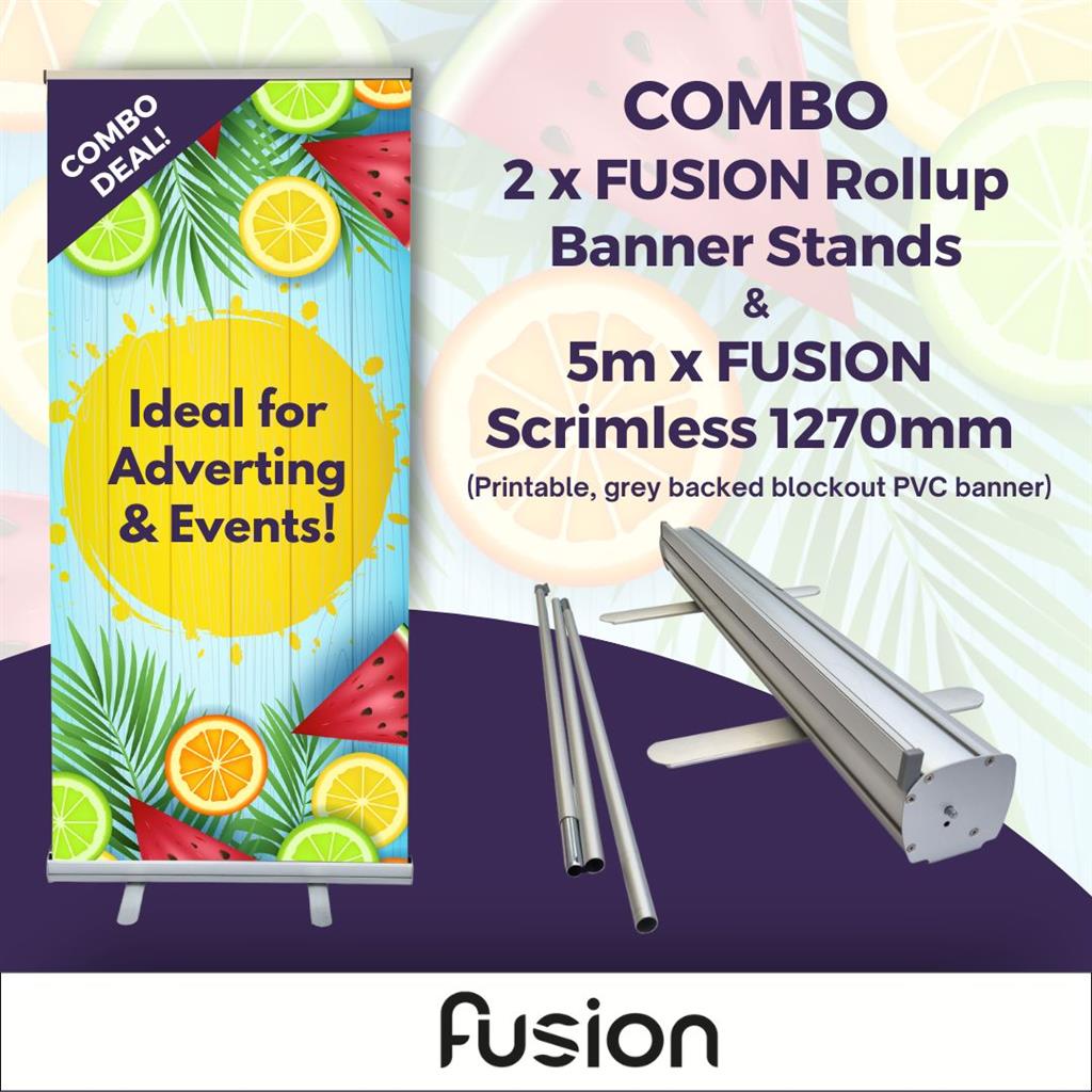 A COMBO - FUSION Single Sided Rollup Banner and Digital Scrimless